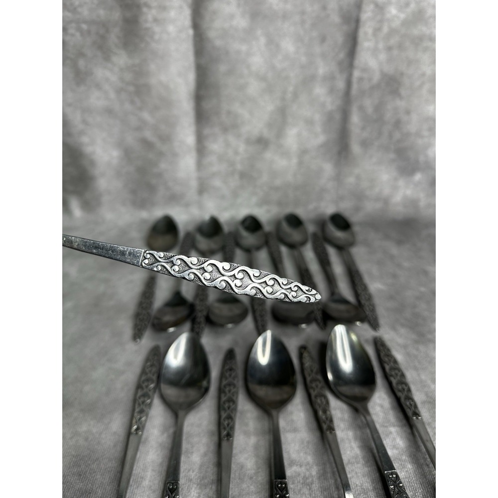 17 Dinner Spoons National Stainless Japan Malta  NSTMAL‎ Geometric MCM - Picture 6 of 7